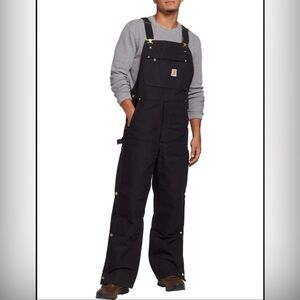 Carhartt Dark Gray Duck Bib Overalls with Yellow Logo perfect for your job